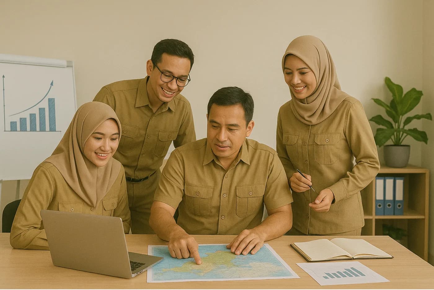 Aparatur berdiskusi bersama di ruang kerja